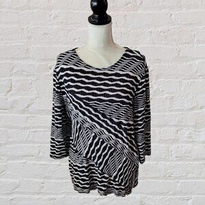 Investments Black and White Striped 3/4 Sleeve Blouse in Size PXL